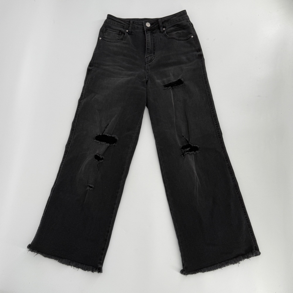 Forever 21 Dark Gray Wide Leg Distressed Rough Hem Denim Jeans Size 26 Women’s